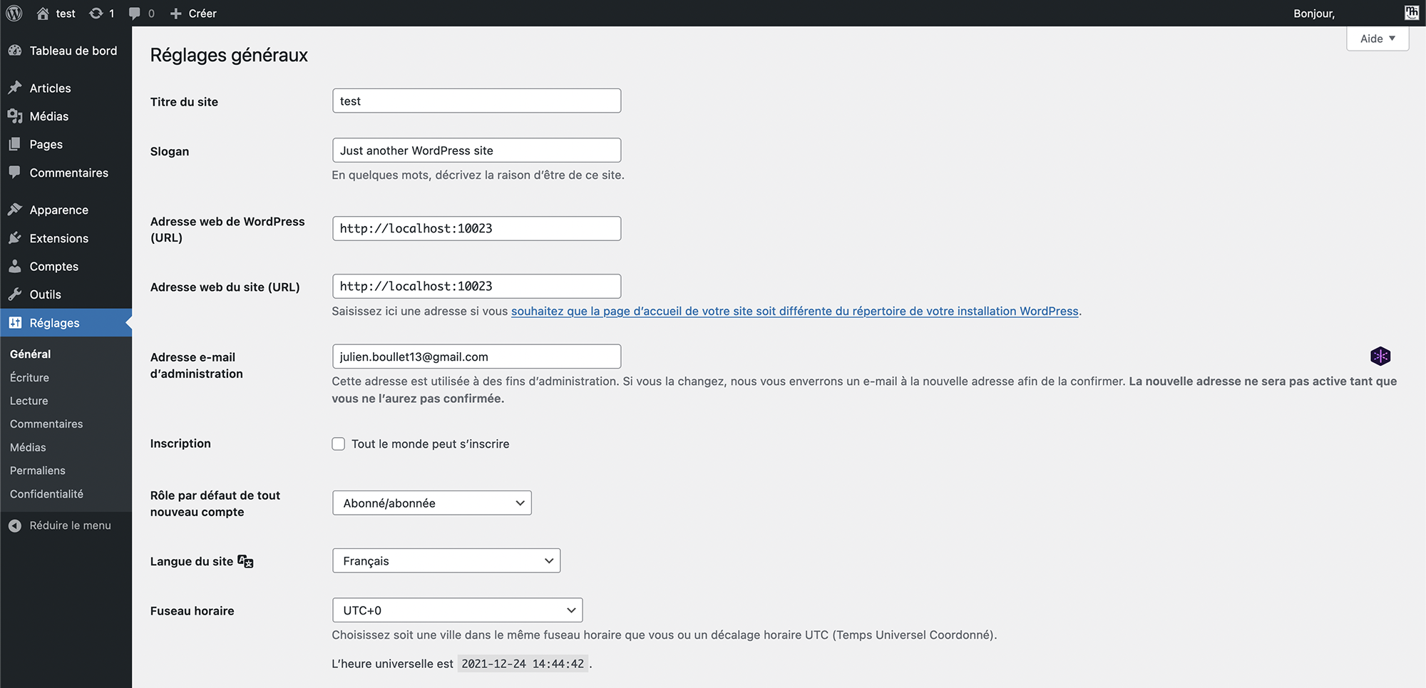 screenshot tableau de bord wordpress réglages - Création de site web avec Wordpress - MtoM Création Montréal